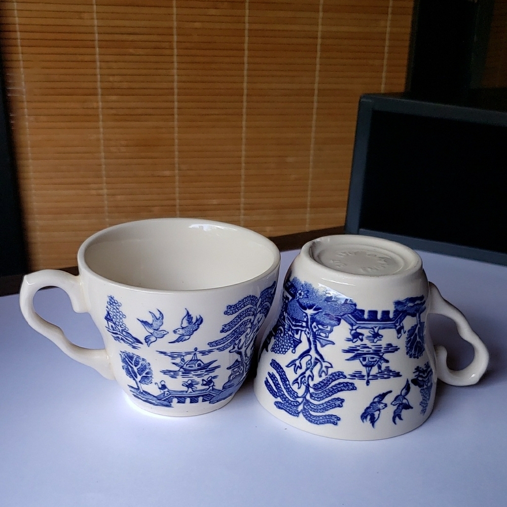 Blue and White Ceramic Tea Cups Vintage 1970s